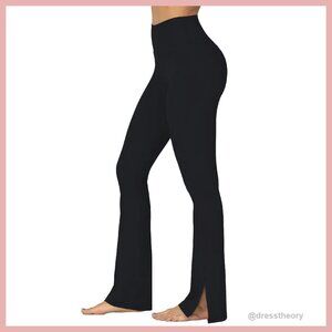 High Waisted Flare Leggings with Tummy Control, Split Hem Yoga Pants